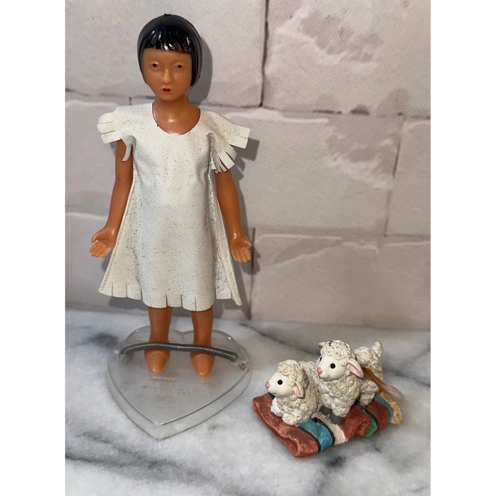 Vintage Enesco Friends of the Feather Bless Ewe Sheep & Native American Doll Set